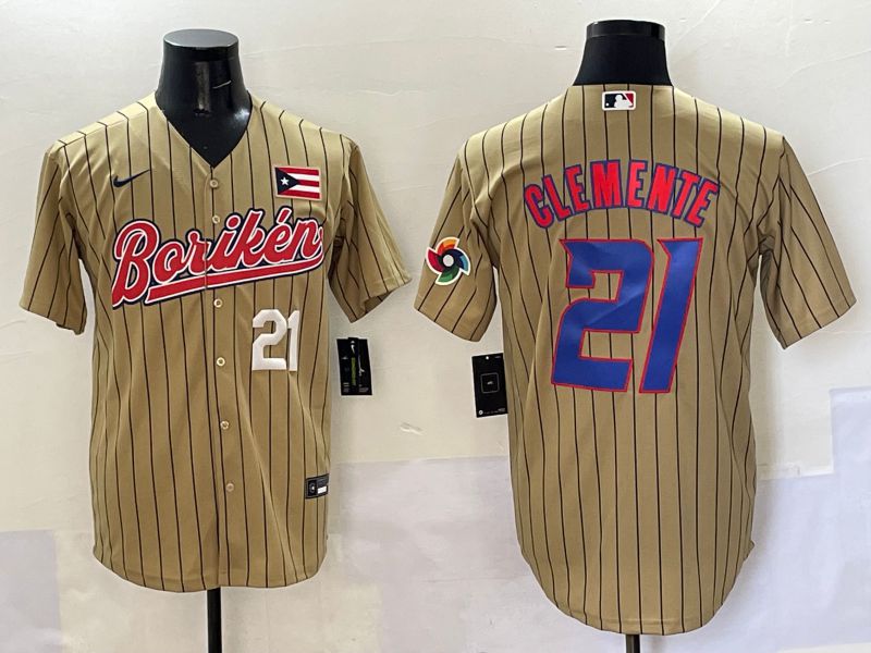 Men Puerto Rico #21 Clemente Brown Stripe Joint Name 2025 Nike MLB Jersey style 6